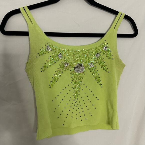 Y2K Cropped Sequined Tank Top Green - Picture 3 of 5